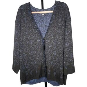 Peruvian Connection Paisley Alpaca, wool, silk‎ Cardigan Size Large Blue Black